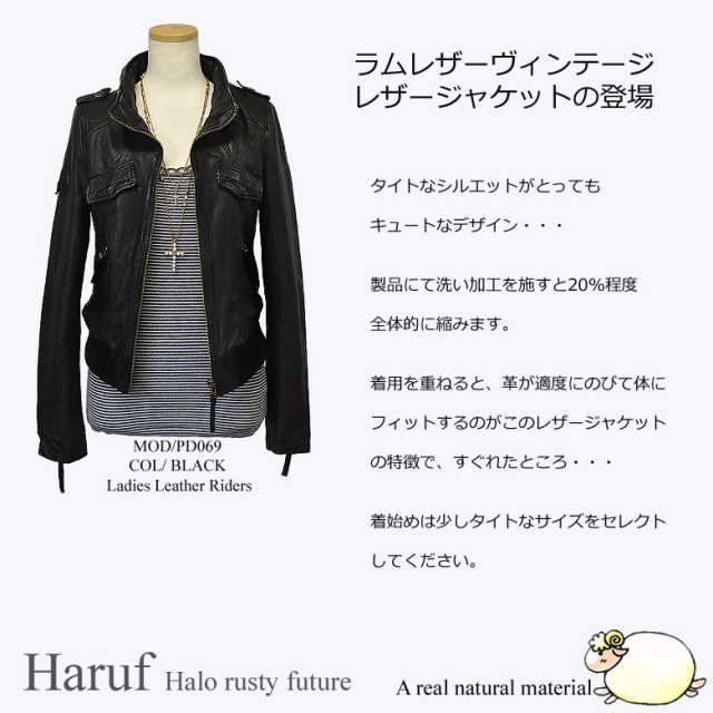 本革 ライダースジャケット レディース pd069bks1n