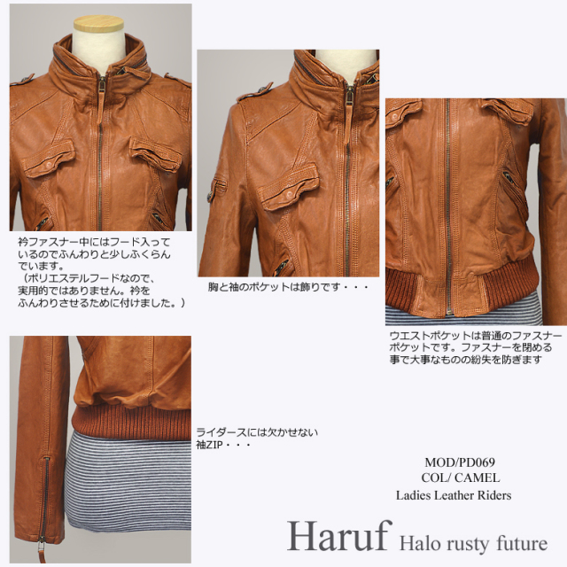 本革 ライダースジャケット レディース pd069cam5
