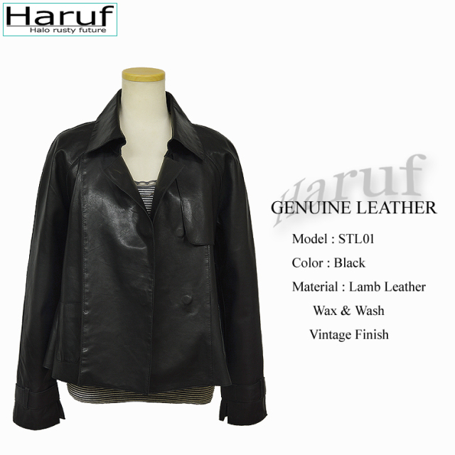 本革 ショートトレンチコート レディース stl01bks1