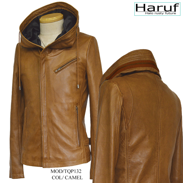 本革 レザージャケット フード キャメル メンズ TQPUSA132CAM