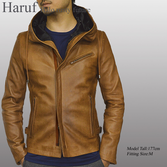 本革 レザージャケット フード キャメル メンズ TQPUSA132CAM