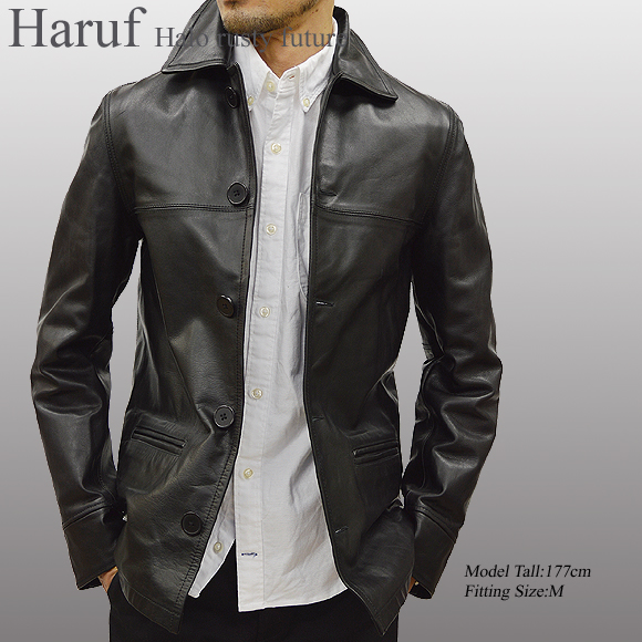 美品　Haruf ハルフレザー　ブラック　レザーカーコート　 レザージャケット Haruf 本革 レザーカーコート レザージャケット メンズ カバーオール