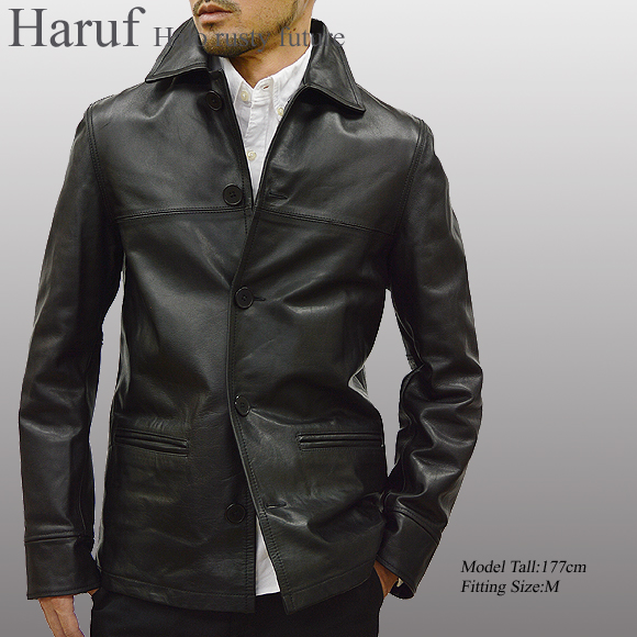 レザージャケットライダースジャケット革ジャン皮ジャン本革メンズカバーオール黒ブラックカウレザー牛革Haruftqpstbkmod2