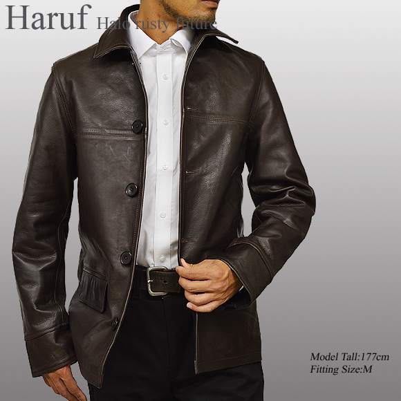 Haruf 本革 レザーカーコート レザージャケット メンズ