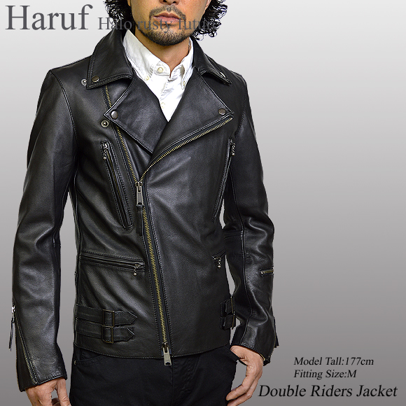 HarufブランドのUKダブルライダースジャケット。 シンプルで