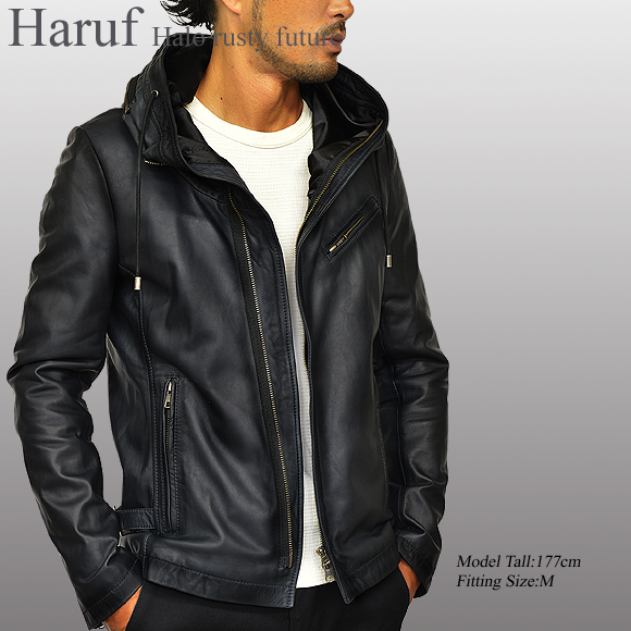 本革 レザージャケット フード メンズ tqpusa132navmod3