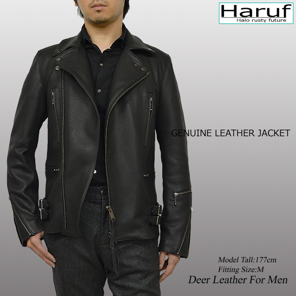 Haruf ディアスキン ダブルライダースジャケット 鹿革 革ジャン レザー