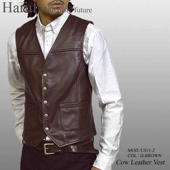 レザーベスト ダークブラウン us112dbrmod