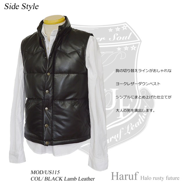 本革 ダウンベスト メンズ us115bk2