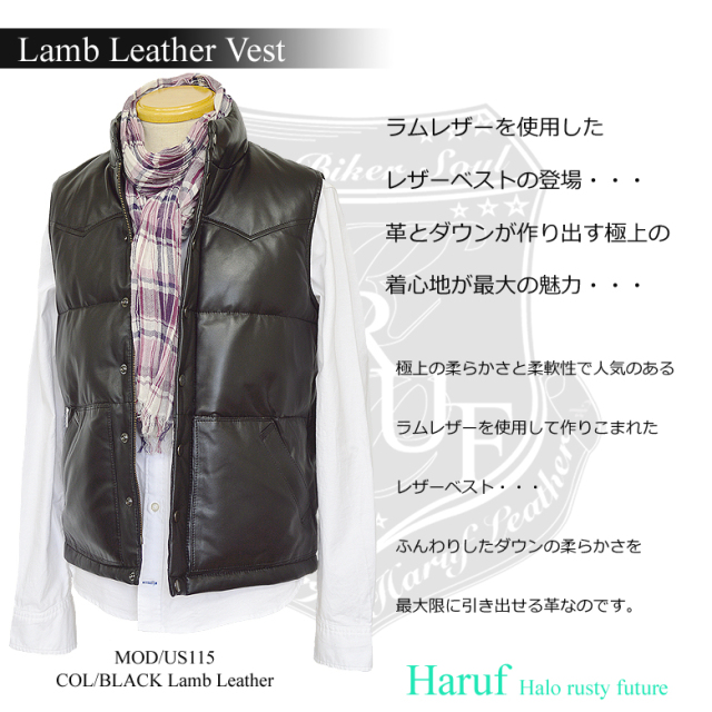 本革 ダウンベスト メンズ us115bk5