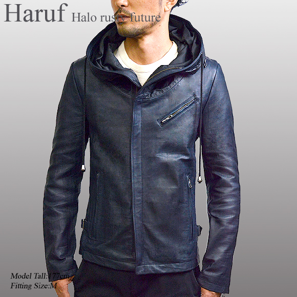 本革 フード付き レザージャケット メンズ usa132navmod1