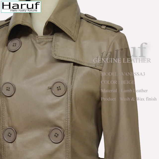 シンプルでおしゃれなレディースの本革ラムレザートレンチコートです  