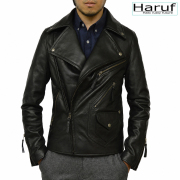 ベルト付 ダブルライダースジャケット レザージャケット 革ジャン ダブル メンズ ブラック AL203