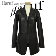 レディース　ラムレザー チェスターコート　ブラック　Fサイズ　美品 ハルフ Haruf 本革 チェスターコート レザーコート レディース