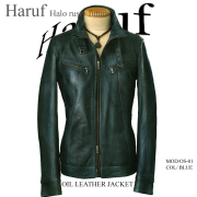 Haruf メンズ レザージャケット ライダースジャケット ブルー