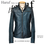 Haruf メンズ レザージャケット ライダースジャケット ブルー
