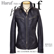 Haruf メンズ レザージャケット ライダースジャケット ブルー
