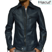 Haruf メンズ レザージャケット ライダースジャケット ブルー/ネイビー特集