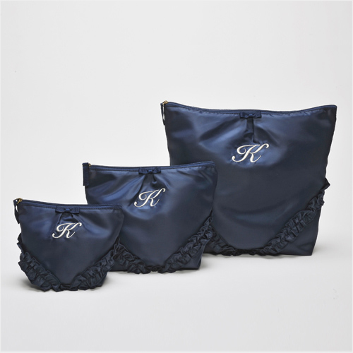 フリルポーチ3点セット ネイビー［イニシャルA］