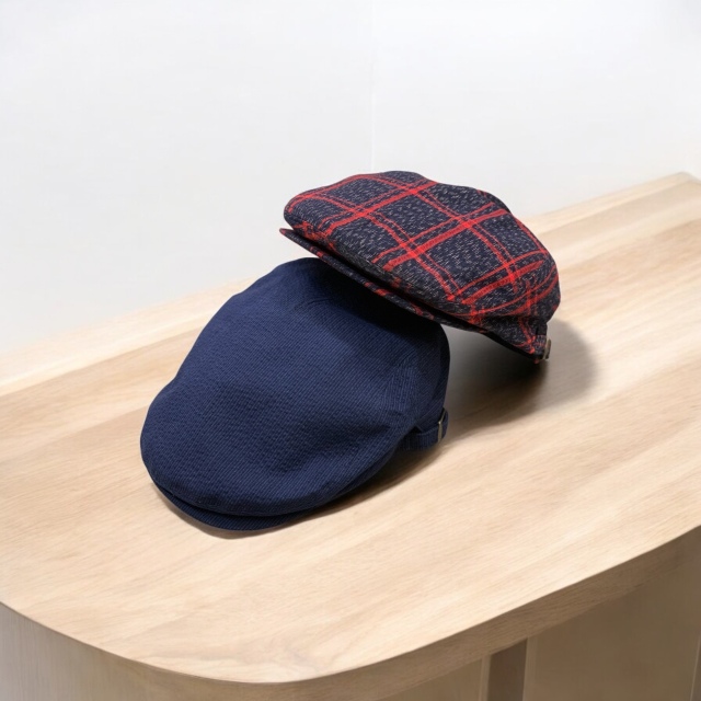 青系チェック ハンチング帽 フリンジ加工 Shijira Hunting / Made in Tokyo しじら織りハンチング | 帽子