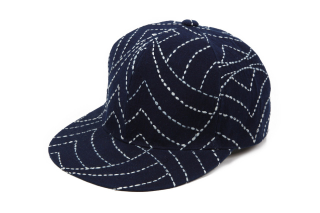 こぎん刺し　鍋帽子(紺✖️紺) スリット入り 刺し子キャップ | 帽子専門店 KNOWLEDGE（ナレッジ）