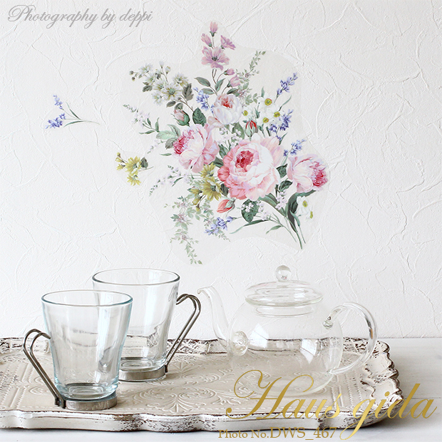 【消臭抗菌・バラと水仙たちのブーケ】貼ってはがせるウォールステッカー 日本製【ゆうパケット対応・A4サイズ】