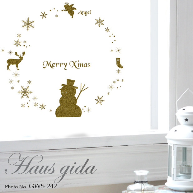 【ガラス専用ステッカー　きらきらクリスマス雪だるま】すうーっと貼ってはがせる ふちが透き通っていて、ガラスに貼るとキレイにきらきらします【ゆうパケット対応　A4サイズ 国産 シルクスクリーン印刷】