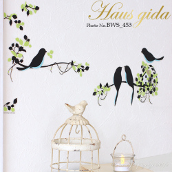 【グリッター・鳥と巣箱】ウォールステッカーきらきら光る 日本製・シルクスクリーン印刷【ゆうパケット対応・A4サイズ】