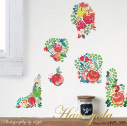 【りんごのブーケ】雑貨デザイナーCOMO 貼ってはがせる ウォールステッカー 日本製【ゆうパケット対応・A4サイズ】