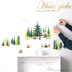 【大きな森のクリスマス（A2）】「受注生産発送まで1週間少しお時間いただきます」切り絵作家CHIKUの貼ってはがせるクリスマスツリー【A2サイズ】