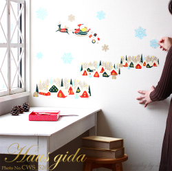 受注生産【大きな雪の結晶とクリスマス(A2)】ウォールステッカーで楽しむ切り絵作家CHIKUの世界【A2サイズ】