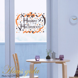 【ガラス専用　大きなハッピーハロウィン・リボン A2】+【ガラス専用ハロウィン リボンブローチ A4】すうーっと貼ってはがせる  ふちが透き通っていて、ガラスに貼るとキレイ【日本製】