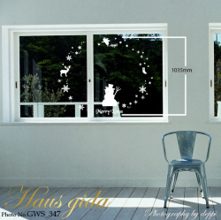 【大きなガラス専用ステッカー　白・大きなクリスマス雪だるま  A2サイズ】+【ガラス専用クリスマス雪だるま A4サイズ】すうーっと貼ってはがせる  ふちが透き通っていて、ガラスに貼るとキレイ【日本製】