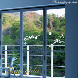 ※受注生産【ガラス専用　大きなことりと枝  A2サイズ】+【ガラス専用クリスマス雪だるま A4サイズ】すうーっと貼ってはがせる  ふちが透き通っていて、ガラスに貼るとキレイ【日本製】