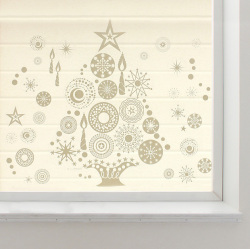 【大きなガラス専用ステッカー　金ラメ・クリスマスツリー　 A2サイズ】+【ガラス専用クリスマス雪だるま A4サイズ】すうーっと貼ってはがせる  ふちが透き通っていて、ガラスに貼るとキレイ【日本製 シルクスクリーン印刷】