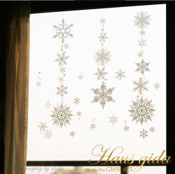 【大きなガラス専用ステッカー　金ラメ・雪の結晶　 A2サイズ】+【ガラス専用クリスマス雪だるま A4サイズ】すうーっと貼ってはがせる  ふちが透き通っていて、ガラスに貼るとキレイ【日本製 シルクスクリーン印刷】