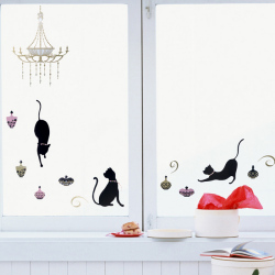 【きらきらシャンデリアとねこ】貼ってはがせるウォールステッカー 日本製・シルクスクリーン印刷【ゆうパケット対応・A4サイズ】