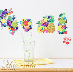 【彩りフルーツ】雑貨デザイナーCOMO 貼ってはがせる ウォールステッカー 日本製【ゆうパケット対応・A4サイズ】