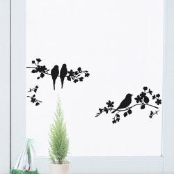 【森の中のことり(黒）】貼ってはがせるウォールステッカー【ゆうパケット対応・A4サイズ・日本製・シルクスクリーン印刷】