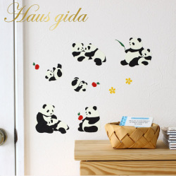 【しあわせパンダ】貼ってはがせるウォールステッカー 日本製・シルクスクリーン印刷【ゆうパケット対応・A4サイズ】