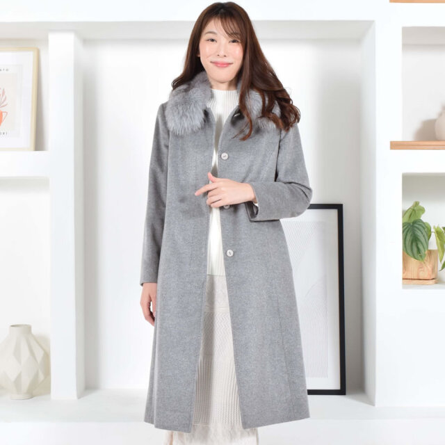 カシミヤコート カシミヤ100％コートフォックストリム レディース 婦人