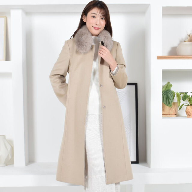 カシミヤコート カシミヤ100％コートフォックストリム レディース 婦人
