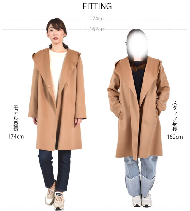 フード付きコート レディース カシミヤコート ウール混 ダブル
