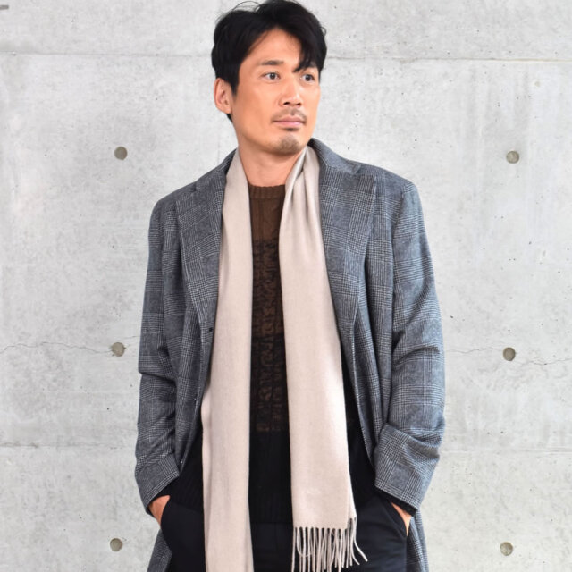 未使用級 ブリオーニ マフラー カシミヤ シルク グレー メンズ 紳士 ロゴ刺繍 未使用級 ブリオーニ マフラー カシミヤ シルク グレー メンズ