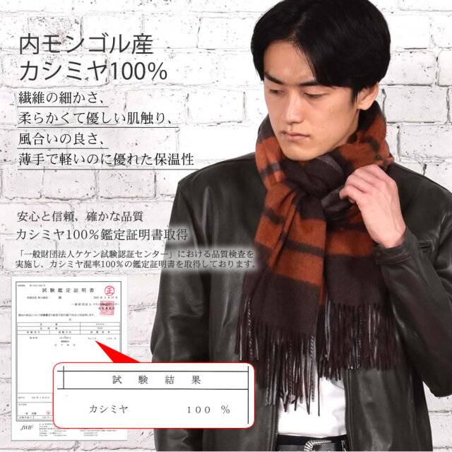 【25%OFF会員価格適用外】【名入れ刺繍可】メンズ カシミヤ 100% 柄 ストール 60cm幅 (CS1066M)