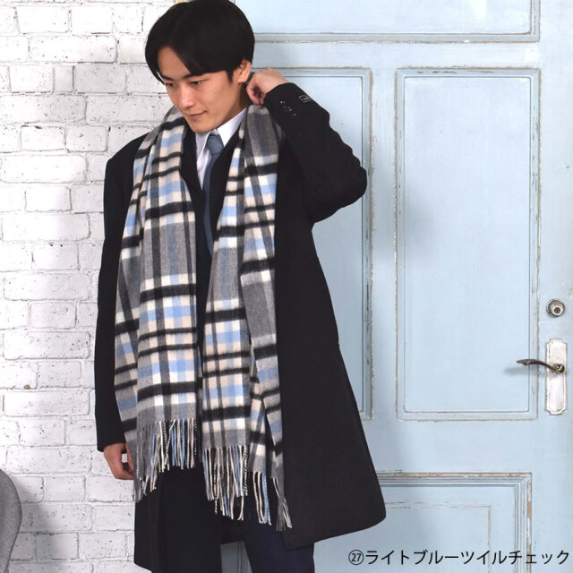 【25%OFF会員価格適用外】【名入れ刺繍可】メンズ カシミヤ 100% 柄 ストール 60cm幅 (CS1066M)