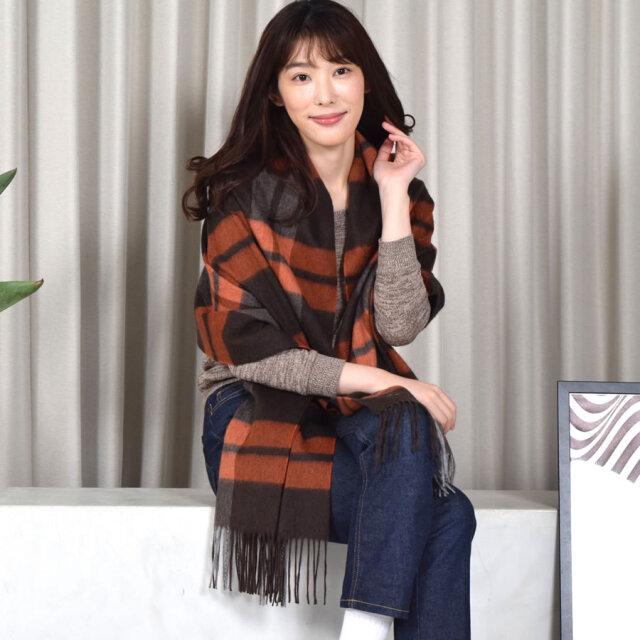 【25%OFF会員価格適用外】【名入れ刺繍可】カシミヤ 100% ストール 大判 チェック柄ストール 【200cm×60cm】(CS1066)