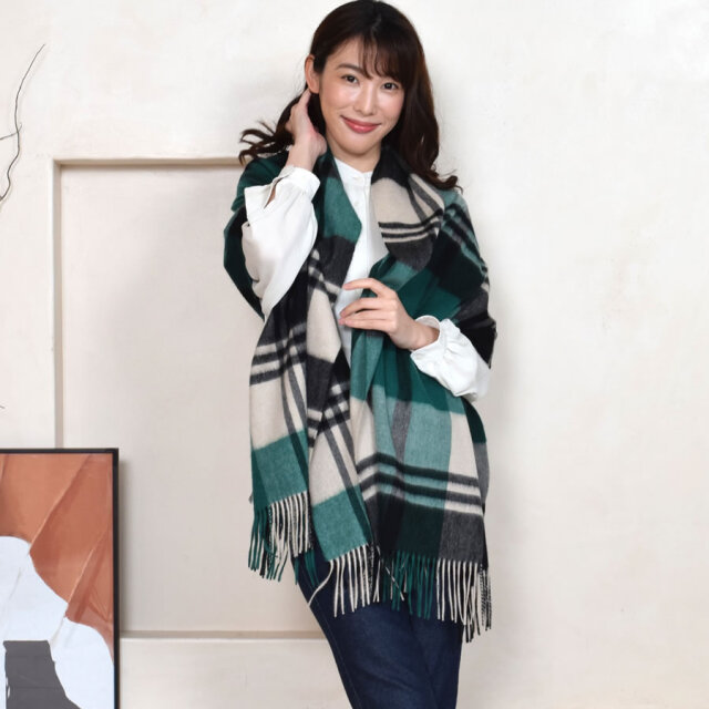【25%OFF会員価格適用外】【名入れ刺繍可】カシミヤ 100% ストール 大判 チェック柄ストール 【200cm×60cm】(CS1066)