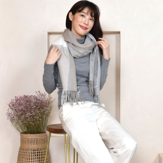 【25%OFF会員価格適用外】【名入れ刺繍可】カシミヤ 100% ストール 大判 チェック柄ストール 【200cm×60cm】(CS1066)