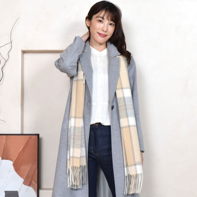 【25%OFF会員価格適用外】【名入れ刺繍可】カシミヤ 100% ストール 大判 チェック柄ストール 【200cm×60cm】(CS1066)